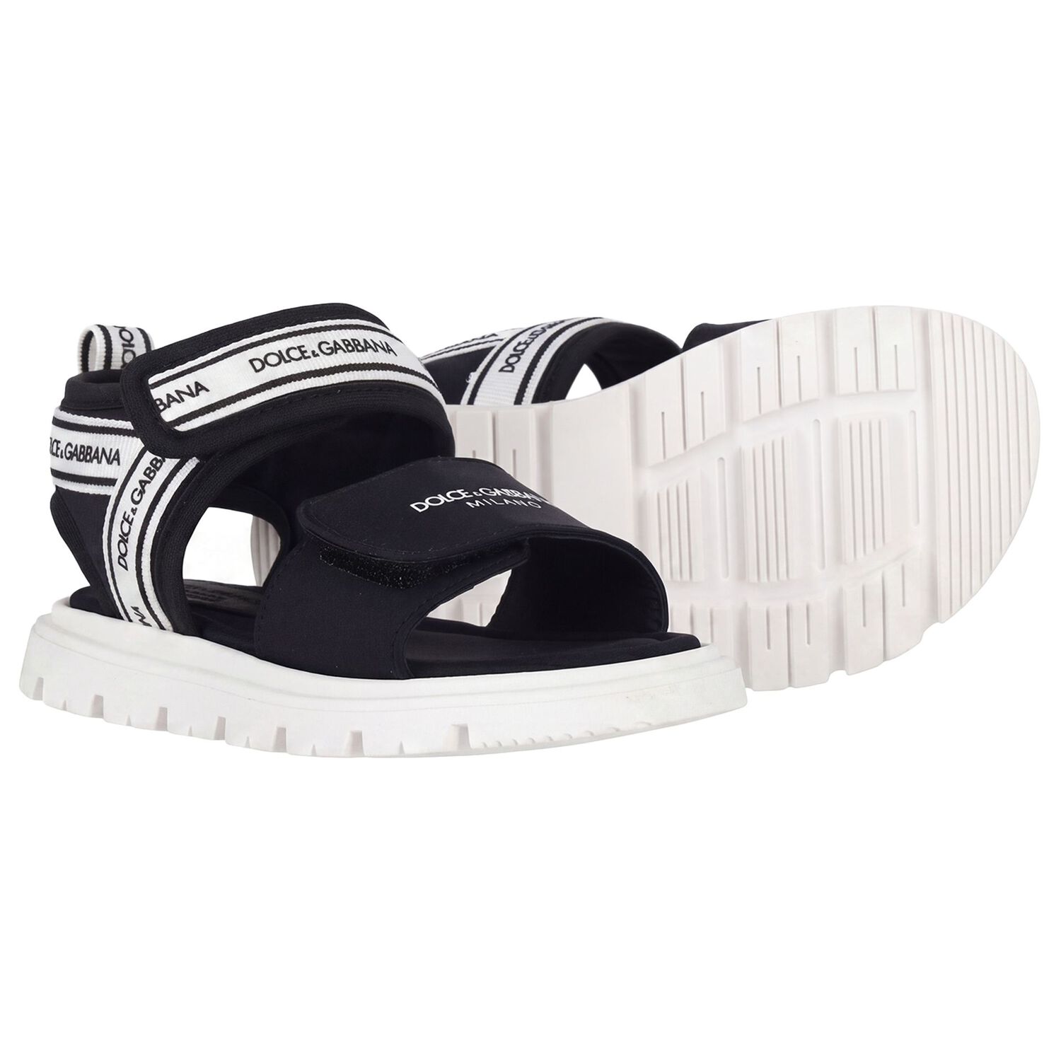 Black & White Younger Logo Velcro Sandals, 1, hi-res