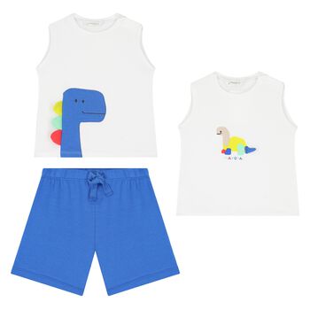 Baby Boys Blue Dino Cotton Shorts Sets ( 3 Piece Set )