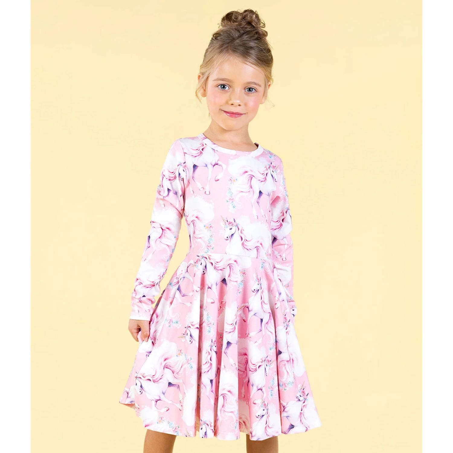Girls Pink Unicorn Dress, 1, hi-res