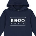 Girls Navy Blue Logo Hooded Dress, 1, hi-res