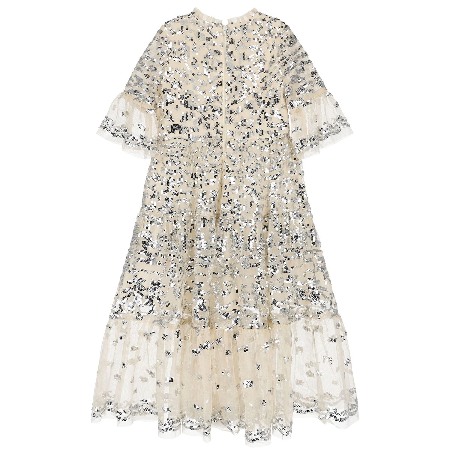 Girls Beige Sequin Tulle Dress, 1, hi-res image number null