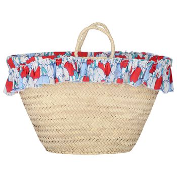 Girls Beige Floral Beach Bag