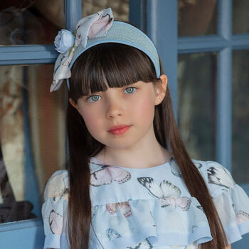 Girls Blue Wide Flower Hairband