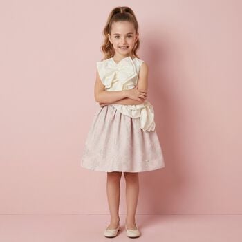 Girls Ivory & Pink Ruffled Dress