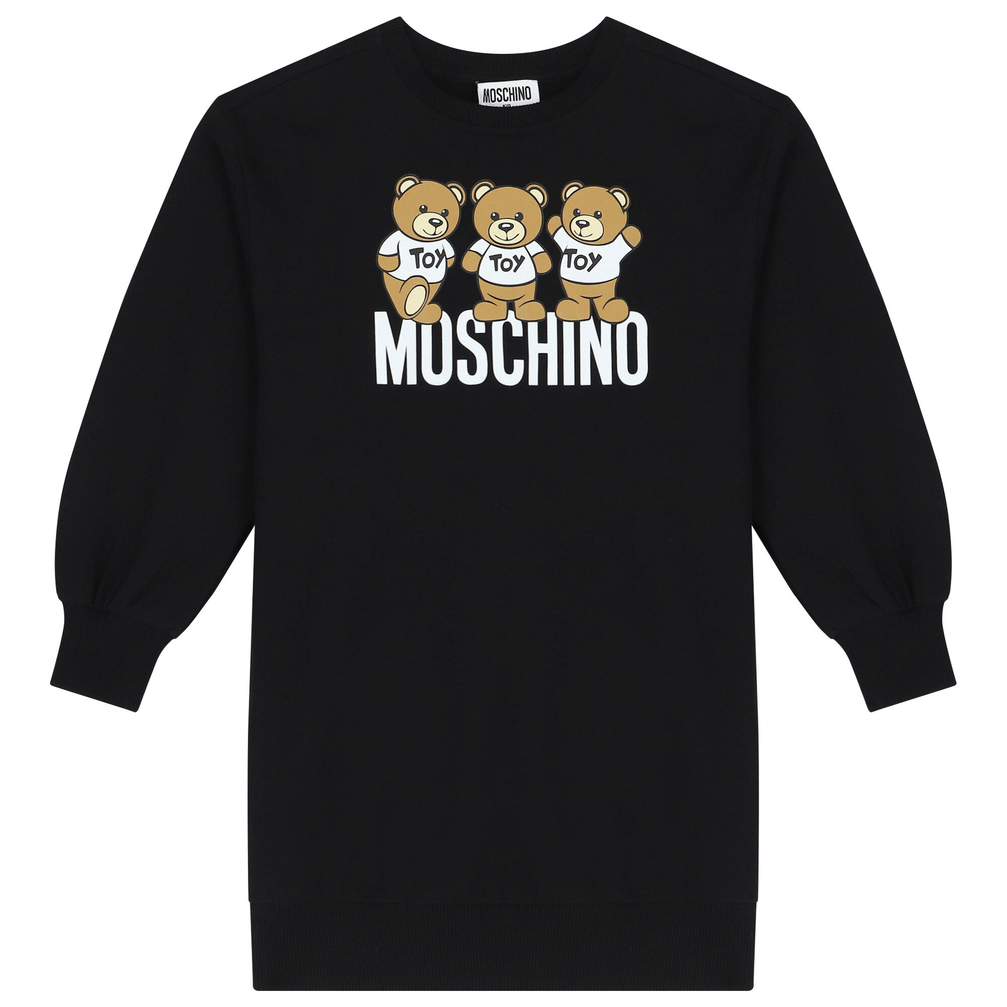 Moschino Girls Black Teddy Bear Logo Sweatshirt Dress Junior Couture