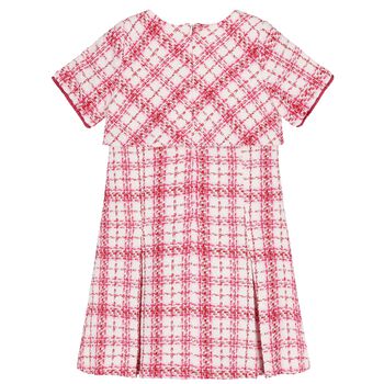 Girls Pink & White Check Tweed Dress