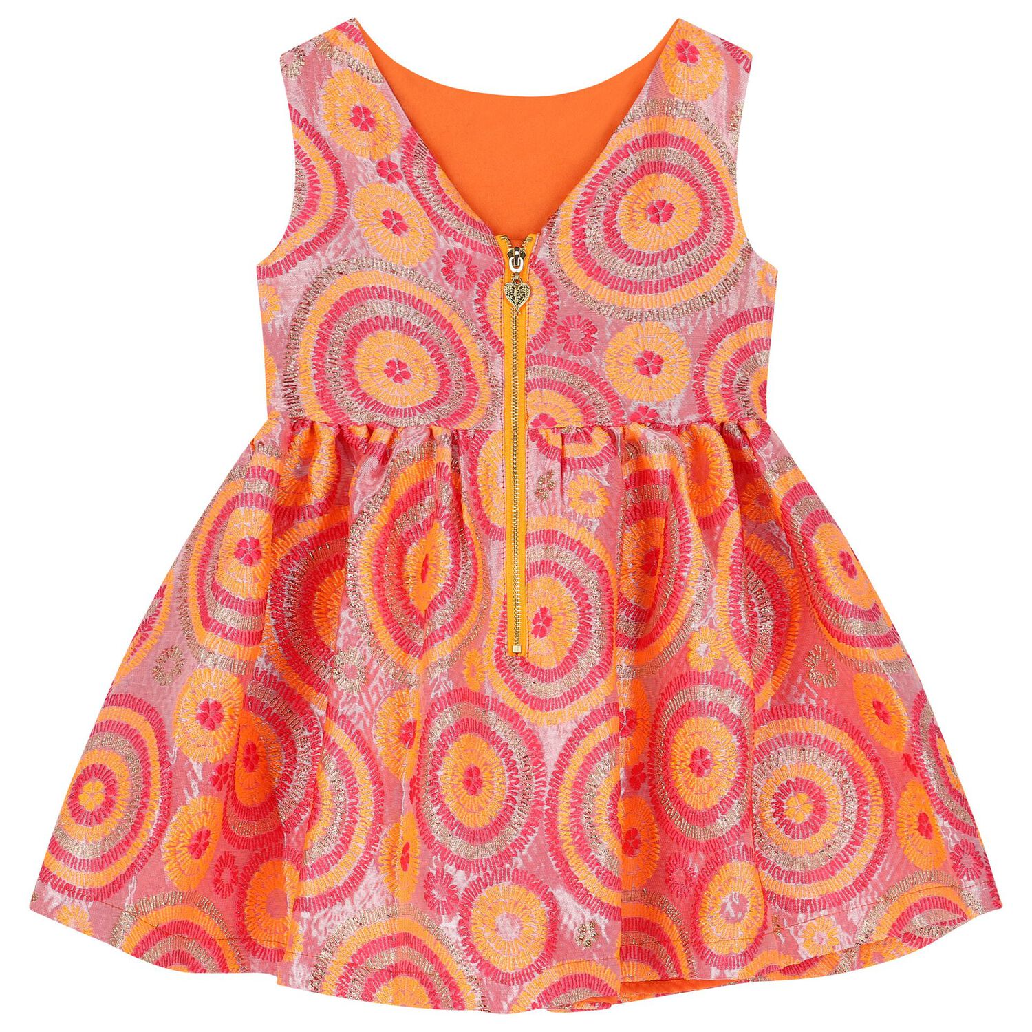 Girls Pink & Orange Circle Jacquard Dress, 4, hi-res