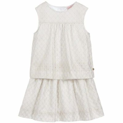 Girls Gold Broderie Anglaise Dress