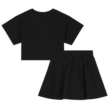 Girls Black Teddy Bear Logo Skirt Set