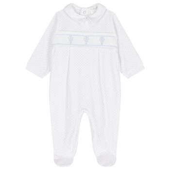 Baby Boys White & Blue Dots Babygrow