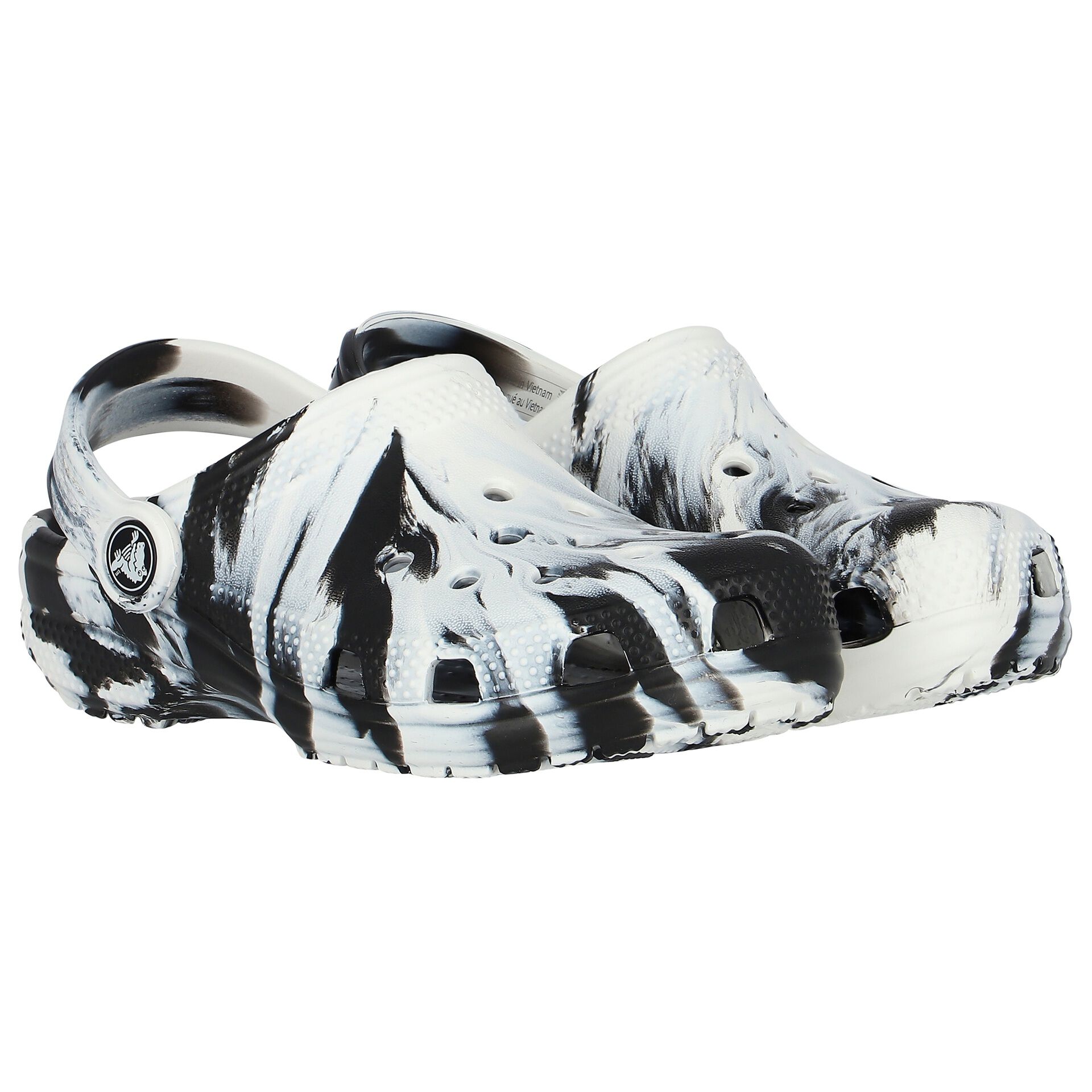 Crocs Black White Classic Marbled Clog Sandals Junior Couture USA