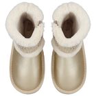 Girls Gold Faux Leather Boots, 3, hi-res