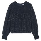 Girls Navy Blue Chiffon Blouse, 1, hi-res