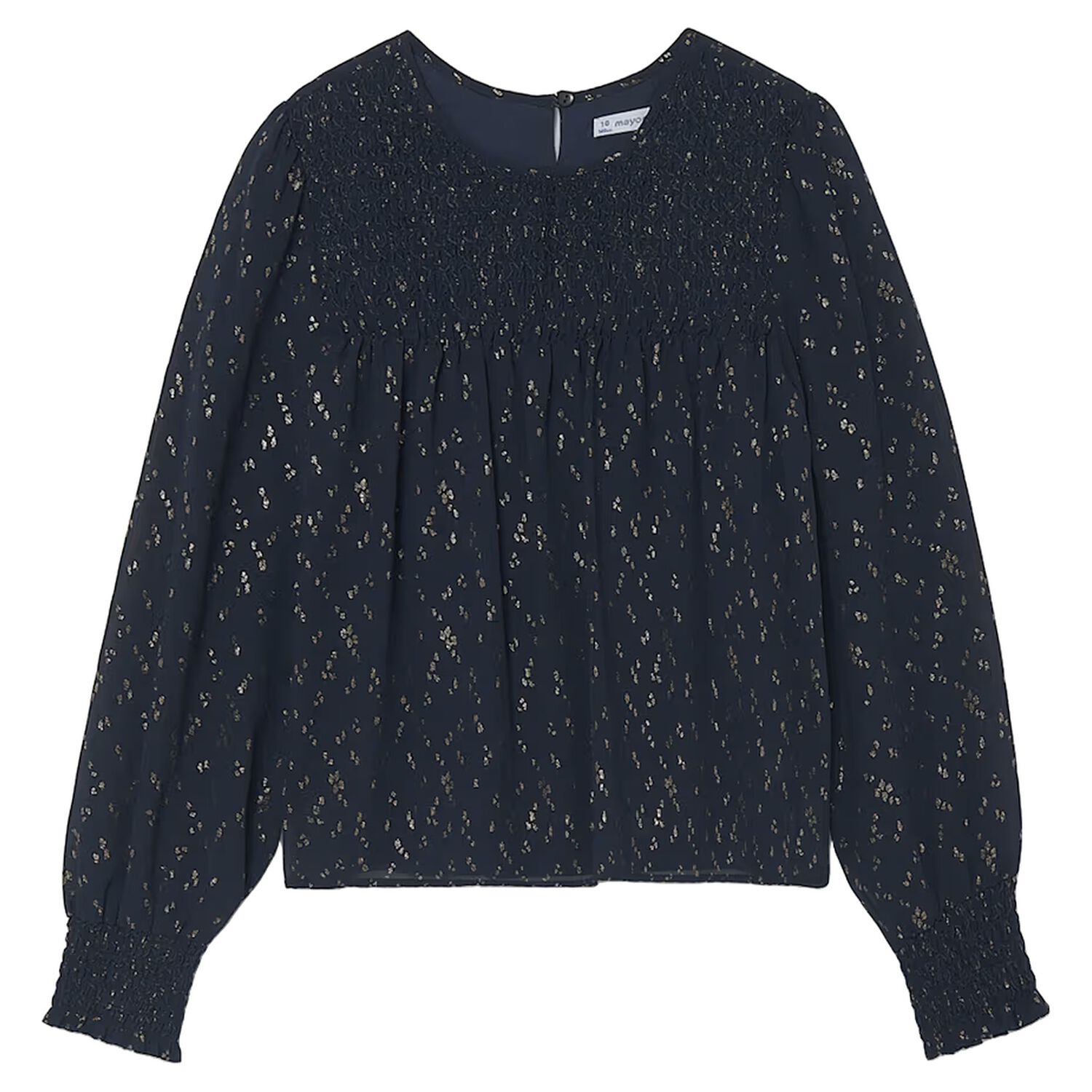 Girls Navy Blue Chiffon Blouse, 1, hi-res