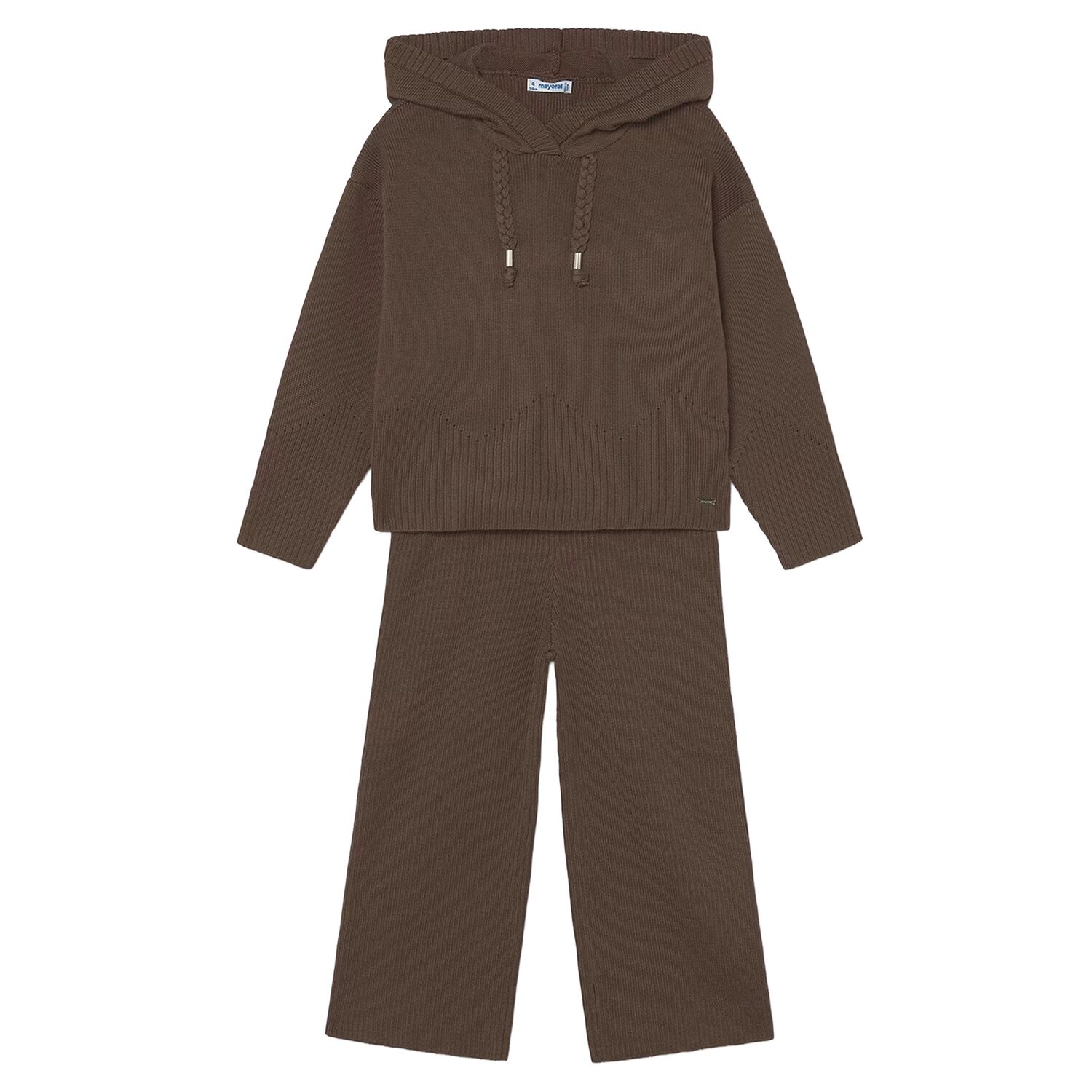 Girls Brown Knitted Trouser Set, 3, hi-res