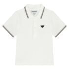 Younger Boys White Logo Polo Shirt, 1, hi-res