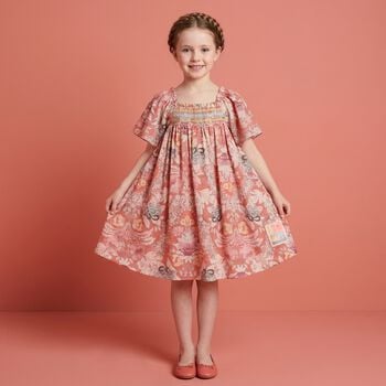Girls Pink Floral Shirred Dress
