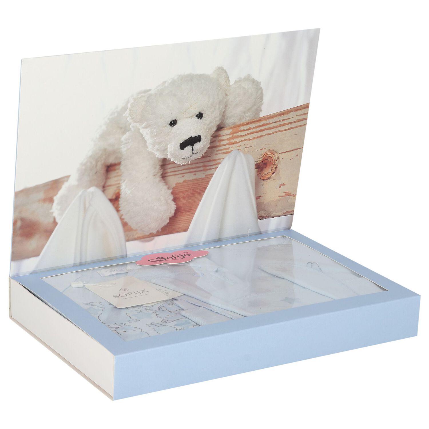 طقم أولاد هدايا أفرول بطبعة أرنب باللون الأزرق, 1, hi-res