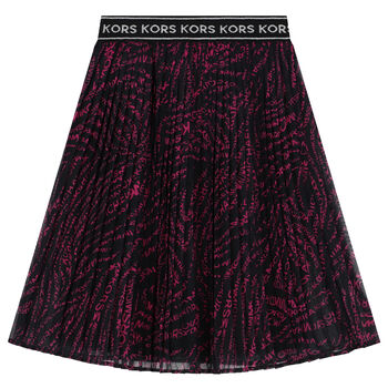 Girls Black & Pink Logo Pleated Skirt