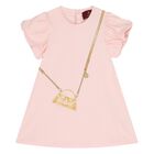 Younger Girls Pink Bag Logo Dress, 2, hi-res