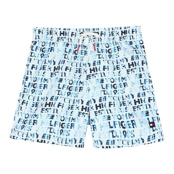 Boys White & Blue Logo Swim Shorts