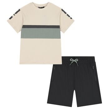 Boys Beige & Black Shorts Set 