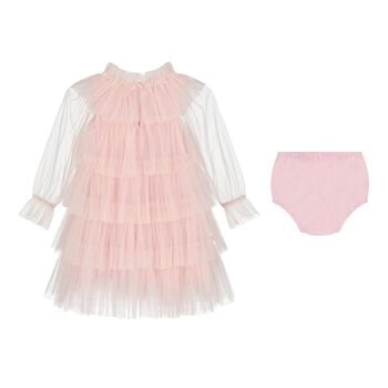 Baby Girls Pink Layered Tulle Dress Set