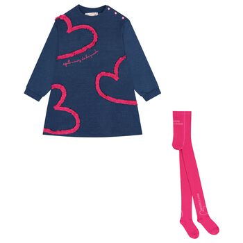 Girls Blue & Pink Heart Dress Set