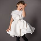Girls White Bow Dress, 1, hi-res