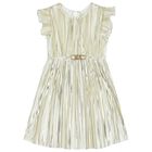 Girls Gold Logo Pleated Dress, 1, hi-res