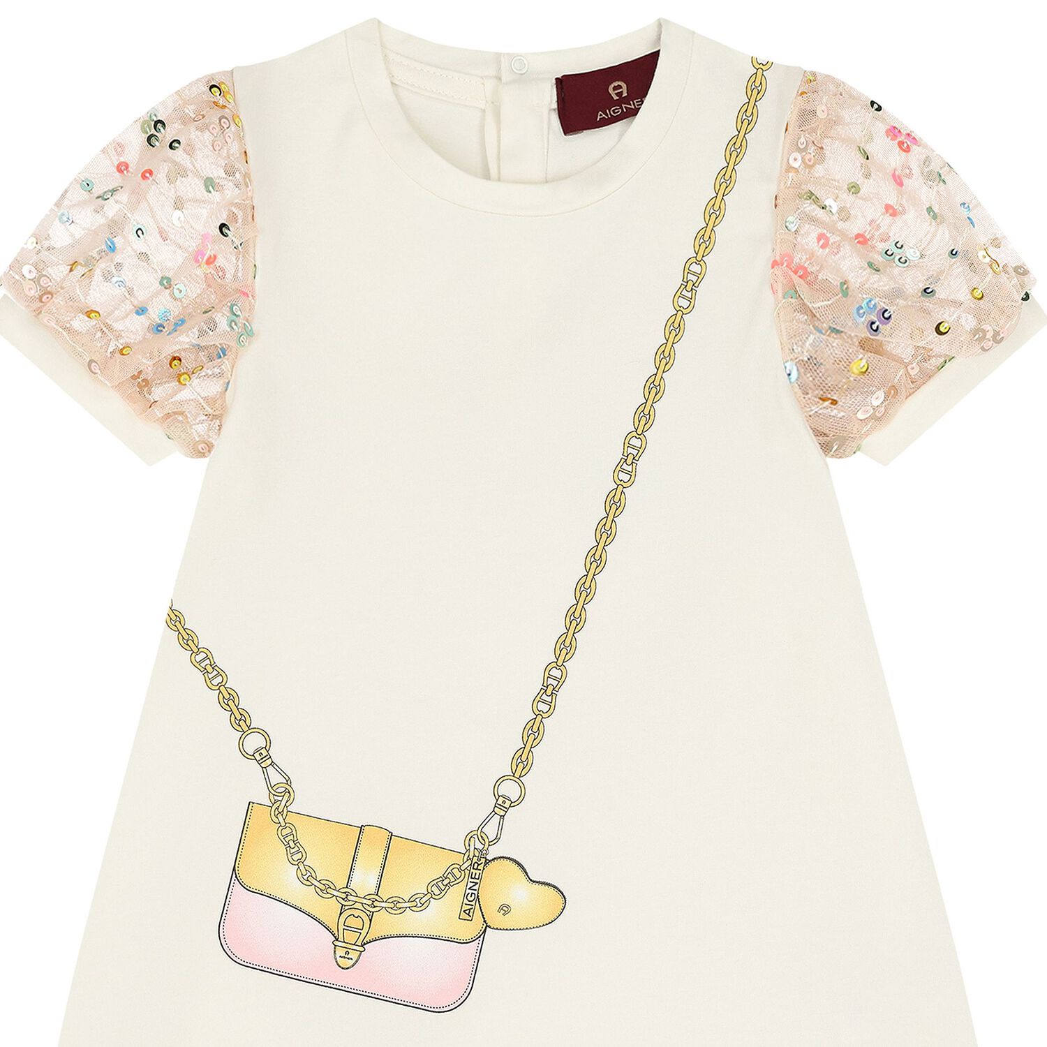 Younger Girls Ivory Bag Logo Dress, 1, hi-res image number null