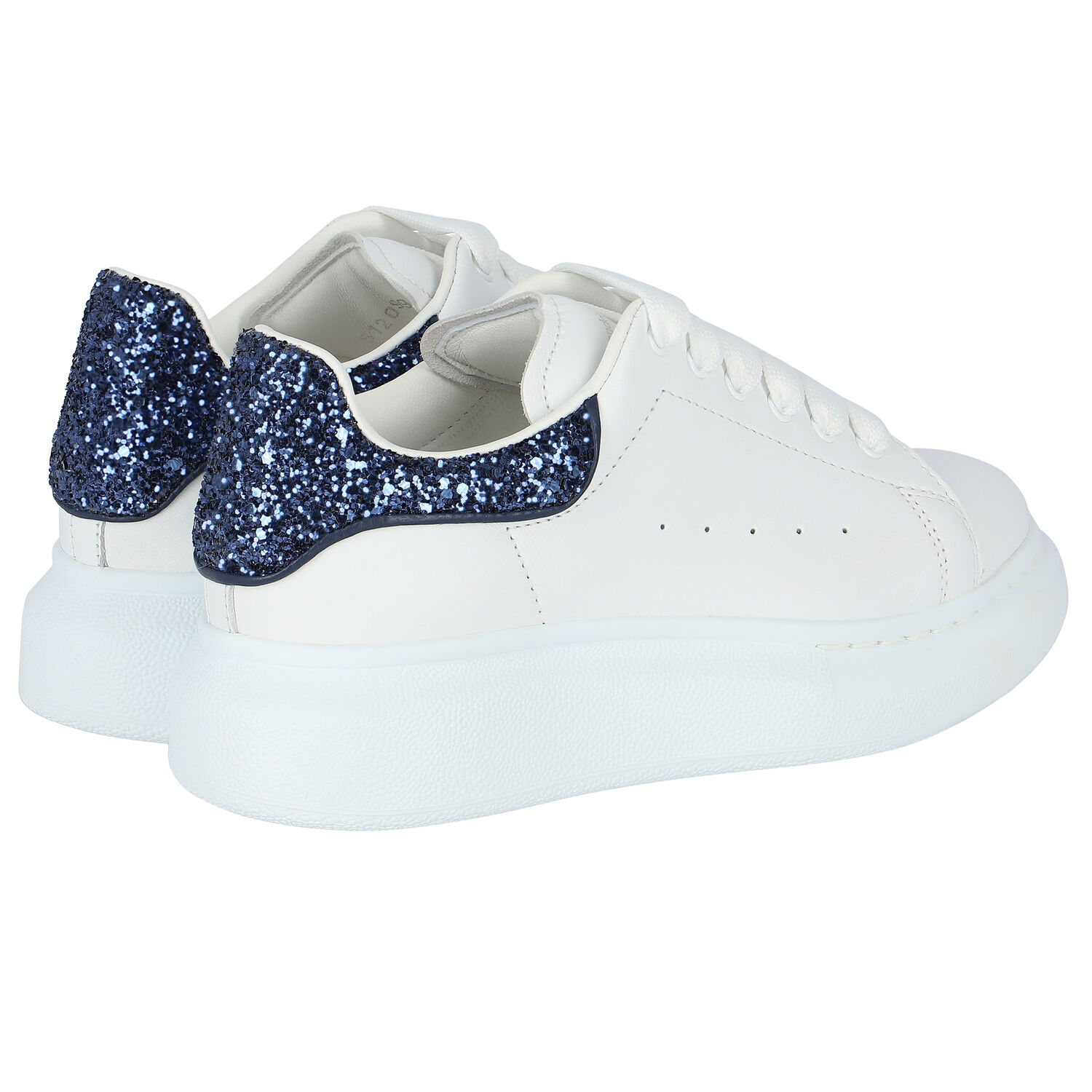 Girls White & Navy Glitter Trainers, 1, hi-res image number null