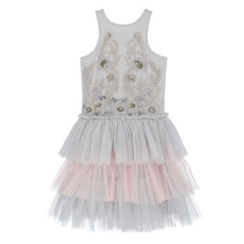 Girls Grey & Pink Embellished Tulle Dress