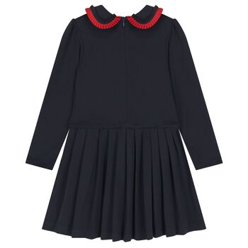 Girls Navy Blue Ribbon Dress