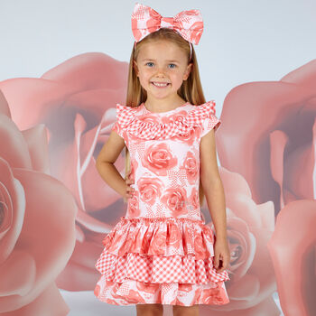 Girls Coral Roses Dress