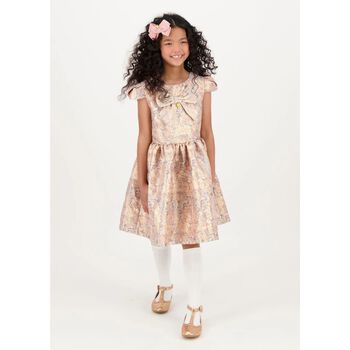 Girls Gold & Grey Jacquard Dress