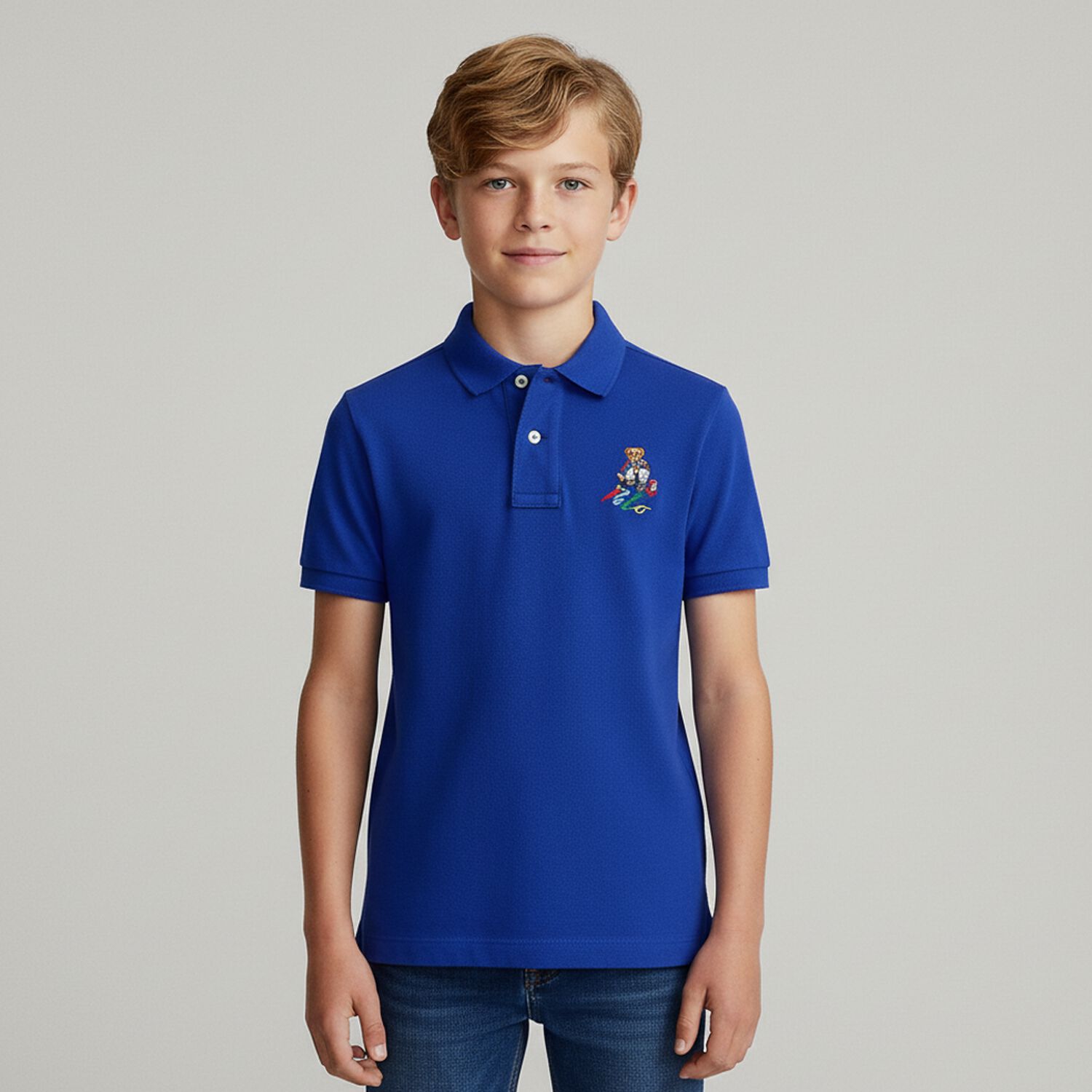 Boys Blue Polo Bear Polo Shirt, 1, hi-res image number null