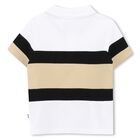 Younger Boys White, Black & Beige Logo Polo Shirt, 1, hi-res