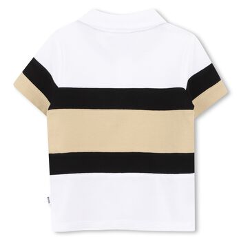 Younger Boys White, Black & Beige Logo Polo Shirt