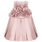 Girls Pink Flower Satin Dress, 1, hi-res