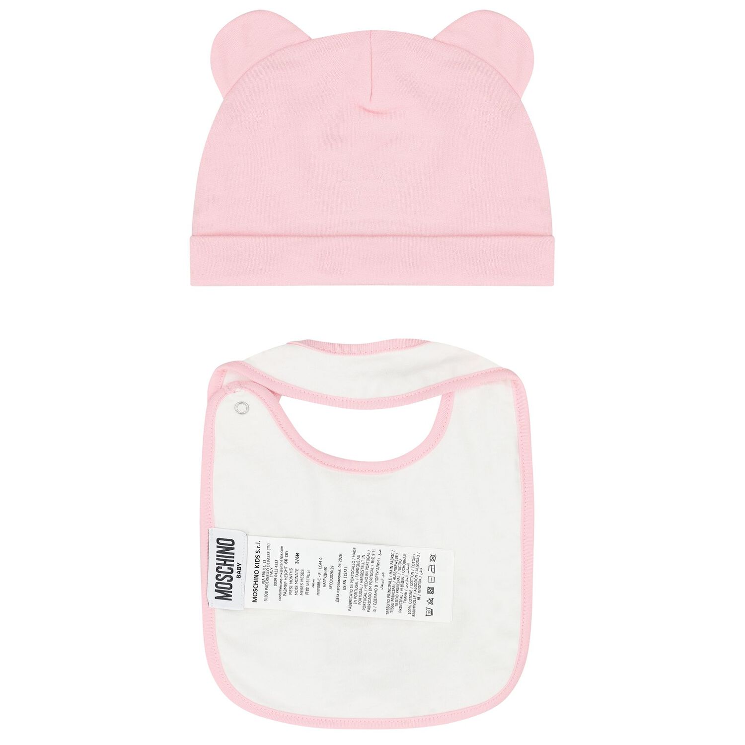 Baby Girls Pink & White Teddy Bear Logo Hat & Bib Gift Set, 1, hi-res