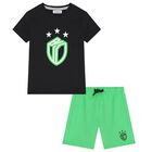 Boys Black & Green Logo Shorts Set, 2, hi-res