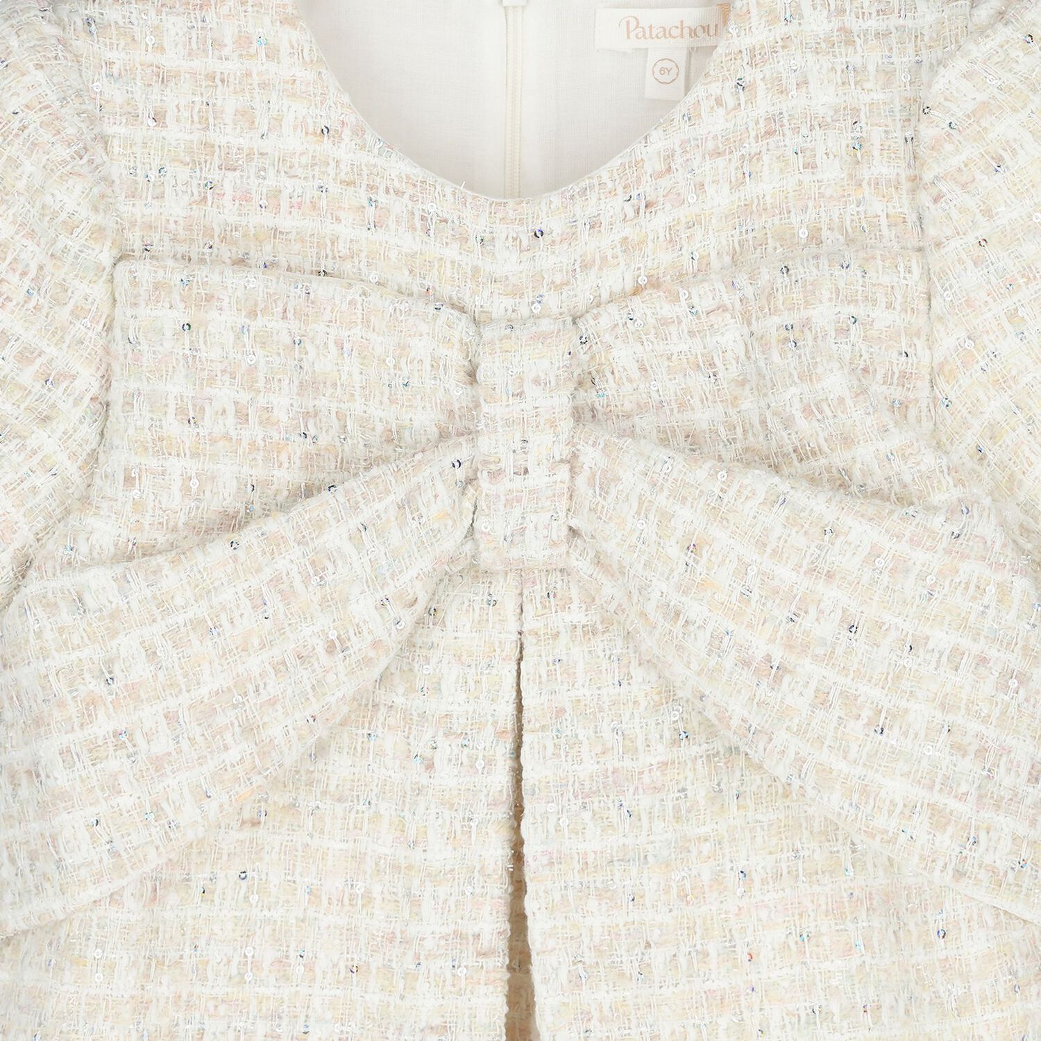 Girls Ivory Bow Tweed Dress, 1, hi-res