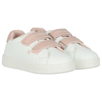 Girls White & Pink Logo Trainers