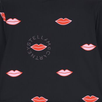 Girls Black Lips & Logo Long Sleeve Top
