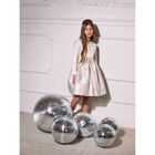 فستان بنات بفيونكة باللون العاجي والذهبي, 1, hi-res