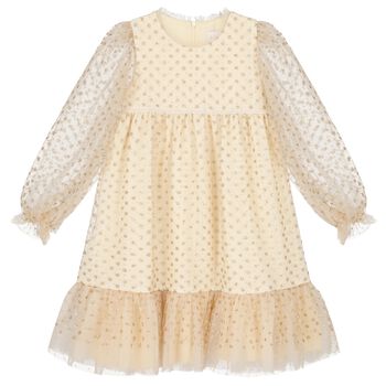 Girls Gold Sequined Tulle Dress