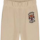 Boys Beige Tiger Logo Joggers, 1, hi-res