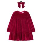 Girls Red Sparkle Velvet Dress Set, 2, hi-res