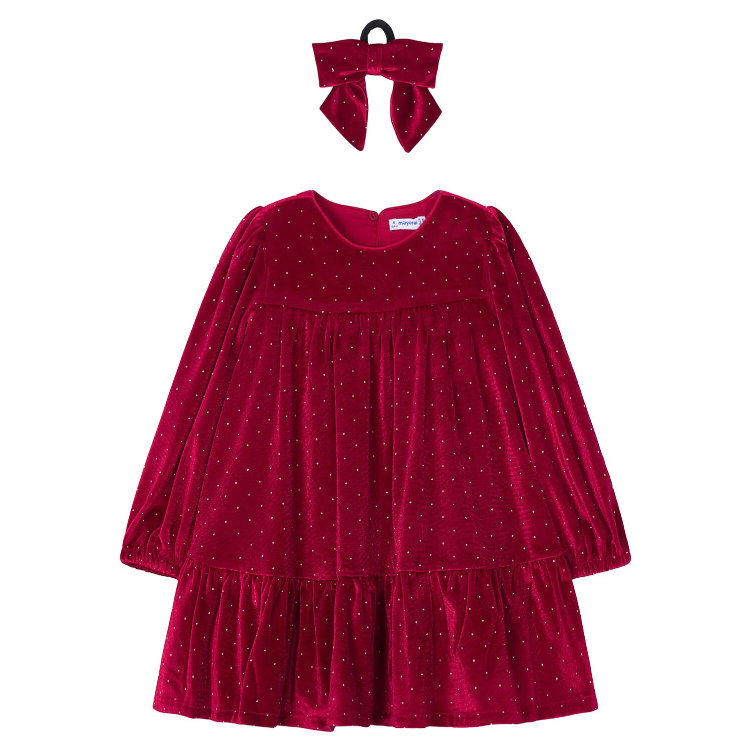 Girls Red Sparkle Velvet Dress Set, 2, hi-res